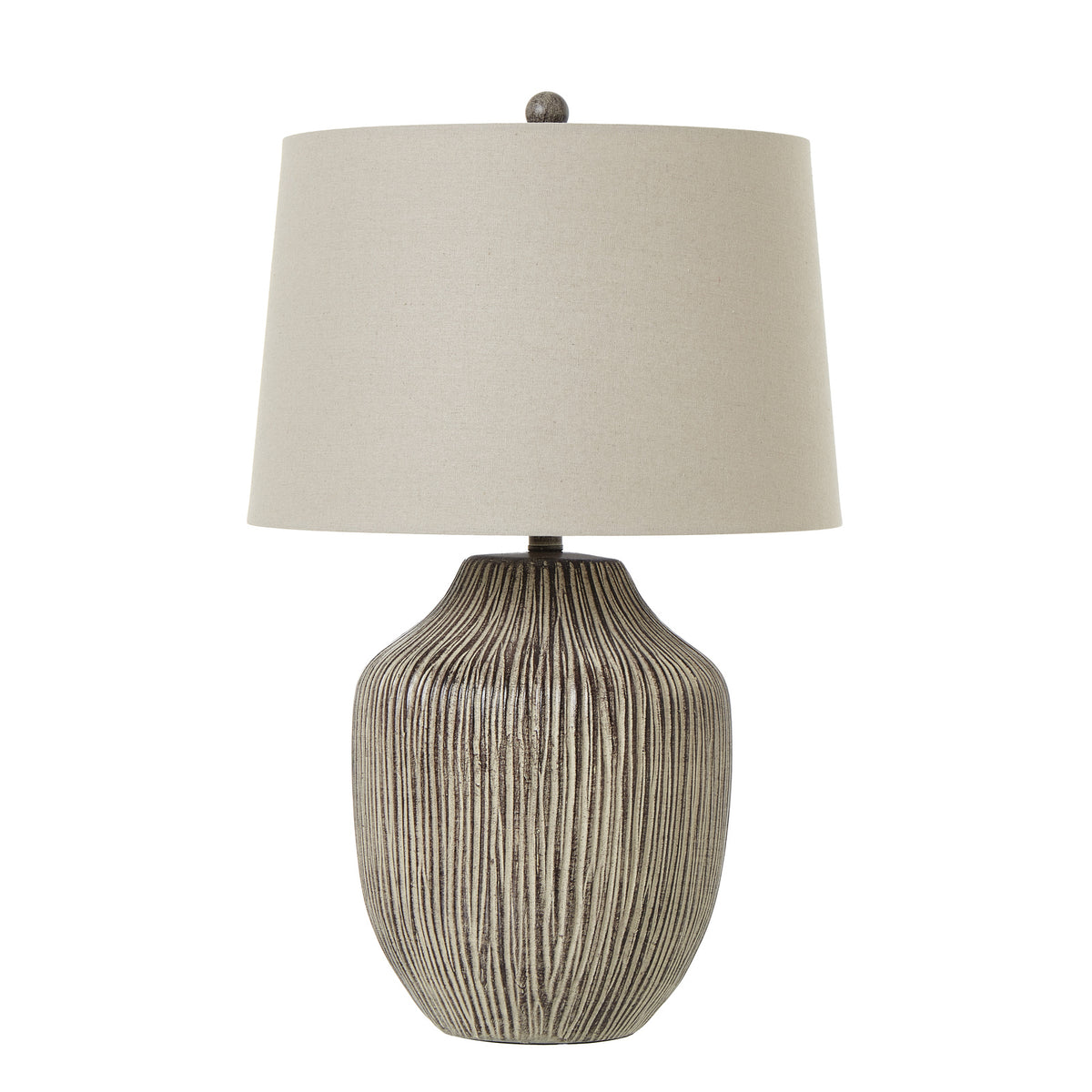 Ochre Carved Textured Table Lamp With Linen Shade – view 2